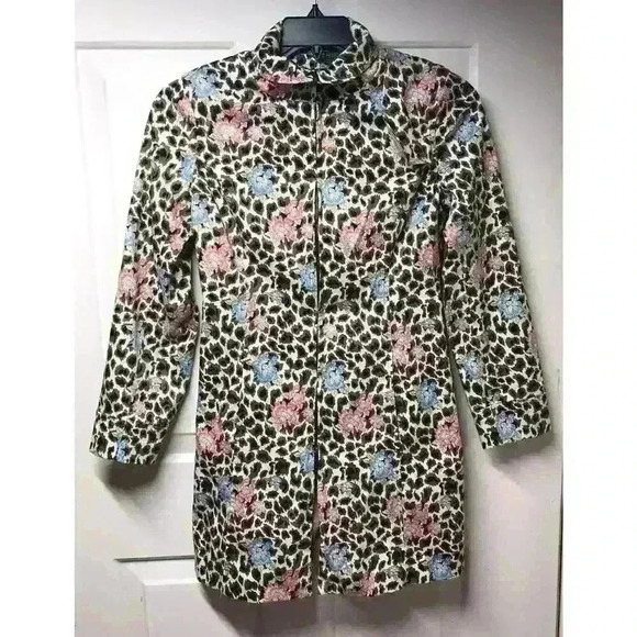Nicole Miller Size 4 Womens Leopard Floral Animal Print Blazer Coat Jacket Long - Picture 2 of 12